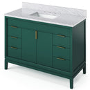 Jeffrey Alexander 48" Forest Green Theodora with White Carrara Marble Vanity Top Rectangle Bowl