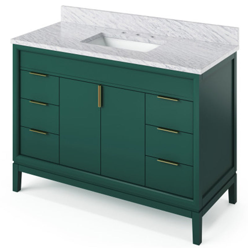 Jeffrey Alexander 48" Forest Green Theodora with White Carrara Marble Vanity Top Rectangle Bowl