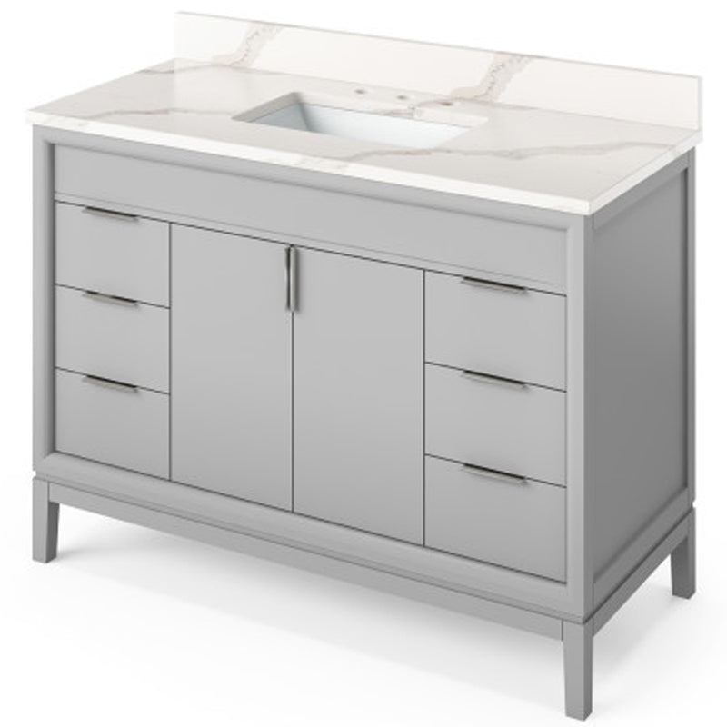 Jeffrey Alexander 48" Grey Theodora with Calacatta Vienna Quartz Vanity Top Rectangle Bowl