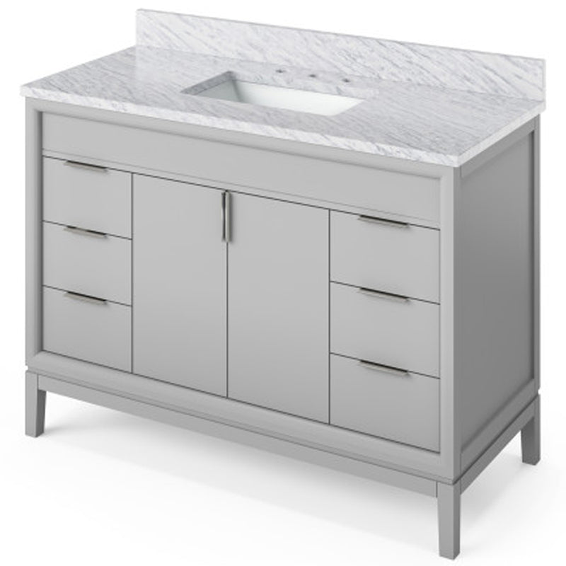 Jeffrey Alexander 48" Grey Theodora with White Carrara Marble Vanity Top Rectangle Bowl