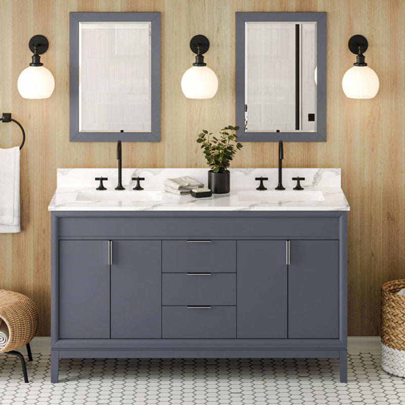 Jeffrey Alexander 60" Blue Steel Theodora Double bowl with Calacatta Vienna Quartz Vanity Top