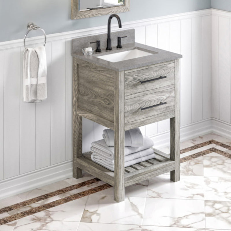 Jeffrey Alexander 24" Weathered Grey Wavecrest with Steel Grey Cultured Marble Vanity Top