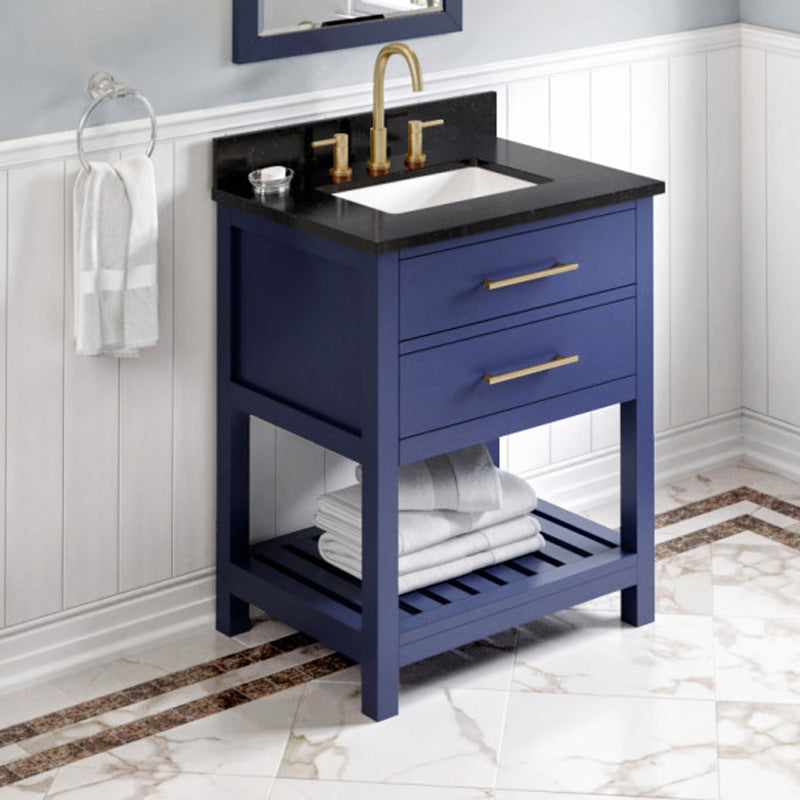 Jeffrey Alexander 30" Hale Blue Wavecrest Vanity Black Granite Vanity Top Undermount Rectangle Bowl VKITWAV30BLBGR