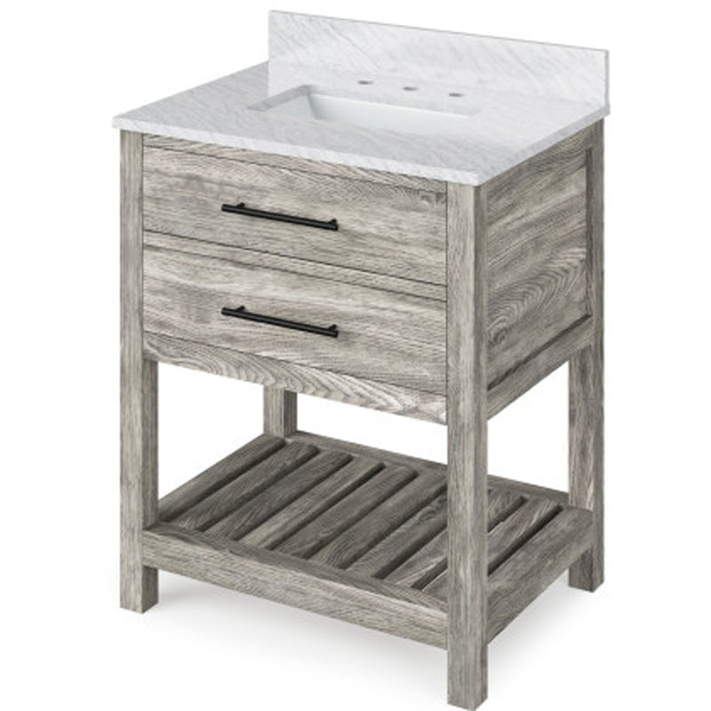 Jeffrey Alexander 30" Weathered Grey Wavecrest with White Carrara Marble Vanity Top