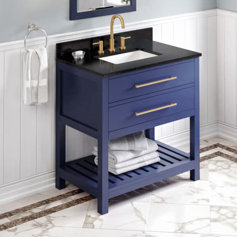 Jeffrey Alexander 36" Hale Blue Wavecrest Vanity Black Granite Vanity Top Undermount Rectangle Bowl VKITWAV36BLBGR