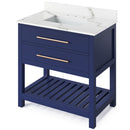 Jeffrey Alexander 36" Hale Blue Wavecrest Vanity Calacatta Vienna Quartz Vanity Top Undermount Rectangle Bowl VKITWAV36BLCQR