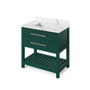 Jeffrey Alexander 36" Forest Green Wavecrest Vanity Calacatta Vienna Quartz Vanity Top Undermount Rectangle Bowl VKITWAV36GNCQR