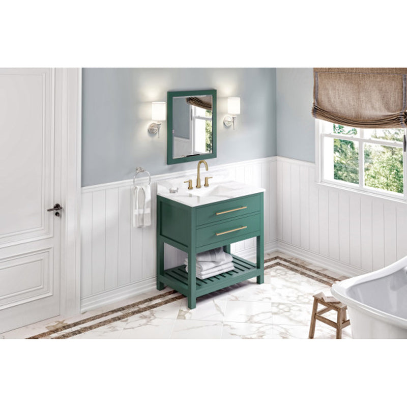 Jeffrey Alexander 36" Forest Green Wavecrest Vanity Calacatta Vienna Quartz Vanity Top Undermount Rectangle Bowl VKITWAV36GNCQR