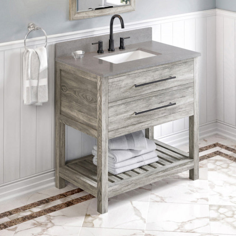 Jeffrey Alexander 36" Weathered Grey Wavecrest with Steel Grey Cultured Marble Vanity Top