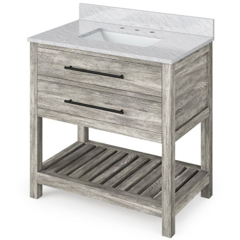 Jeffrey Alexander 36" Weathered Grey Wavecrest with White Carrara Marble Vanity Top