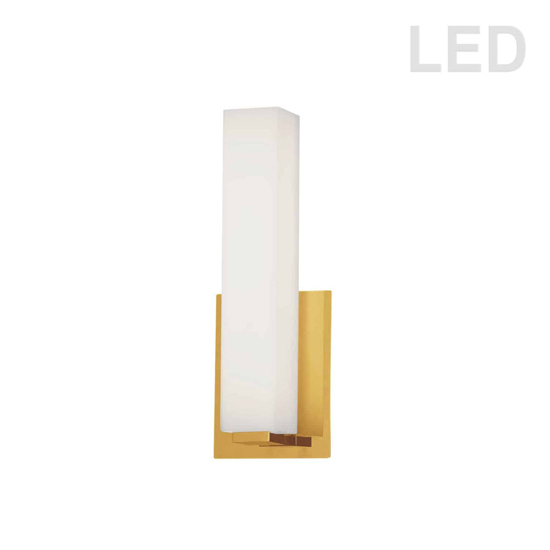 Dainolite 12W Vanity Light Aged Brass with White Glass VLD-172-10-AGB