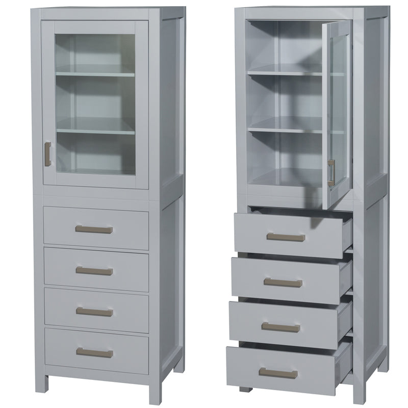 Wyndham Sheffield 24" Linen Tower In Gray with Shelved Cabinet Storage and 4 Drawers WCS1414LTGY