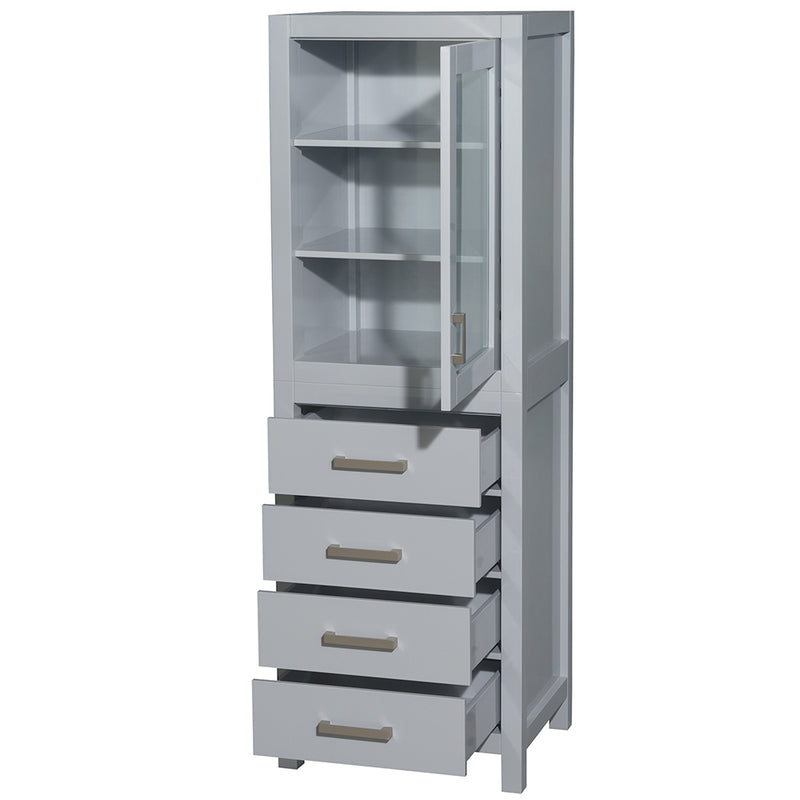 Wyndham Sheffield 24" Linen Tower In Gray with Shelved Cabinet Storage and 4 Drawers WCS1414LTGY