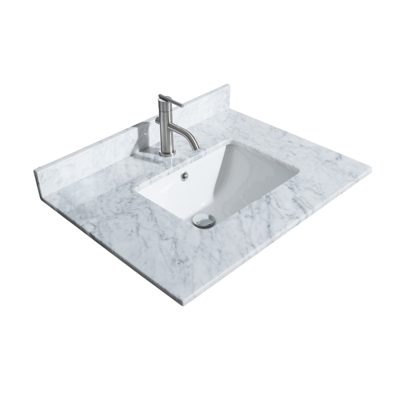 Wyndham Miranda 30" Single Bathroom Vanity In Dark Gray White Carrara Marble Countertop Undermount Square Sink Matte Black Trim 24" Mirror WCF292930SGBCMUNSM24