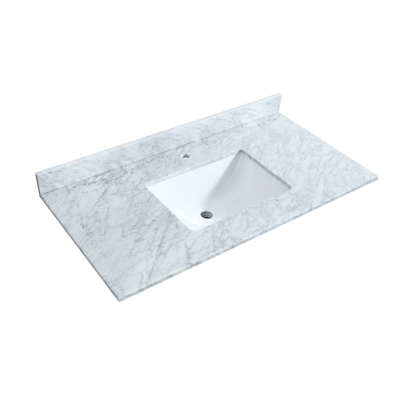 Wyndham Miranda 42" Single Bathroom Vanity In Dark Blue White Carrara Marble Countertop Undermount Square Sink Brushed Gold Trims and No Mirror WCF292942SBLCMUNSMXX