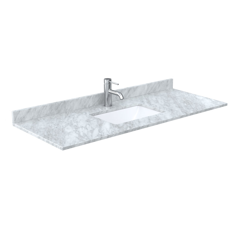 Wyndham Miranda 54" Single Bathroom Vanity In White White Carrara Marble Countertop Undermount Square Sink Brushed Nickel Trim 46" Mirror WCF292954SWHCMUNSM46