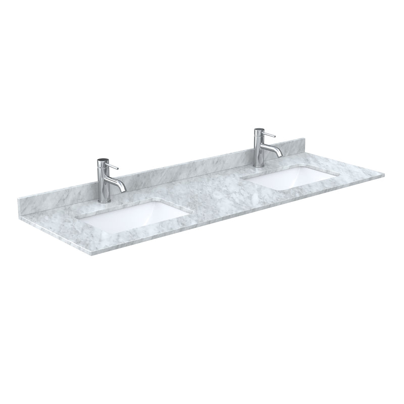 Wyndham Miranda 66" Double Bathroom Vanity In Dark Gray White Carrara Marble Countertop Undermount Square Sinks Matte Black Trim 58" Mirror WCF292966DGBCMUNSM58