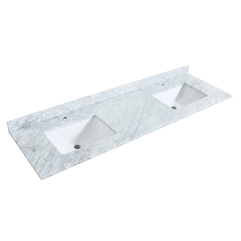 Wyndham Miranda 72" Double Bathroom Vanity In Green White Carrara Marble Countertop Undermount Square Sinks Matte Black Trim 70" Mirror WCF292972DGKCMUNSM70