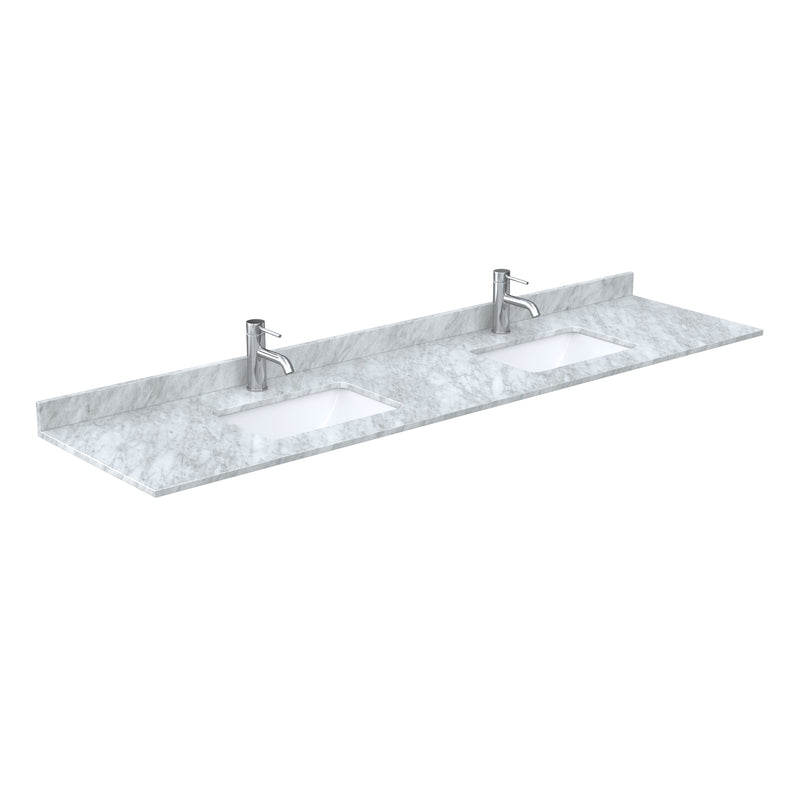 Wyndham Miranda 84" Double Bathroom Vanity In Dark Blue White Carrara Marble Countertop Undermount Square Sinks Brushed Nickel Trim 70" Mirror WCF292984DBNCMUNSM70