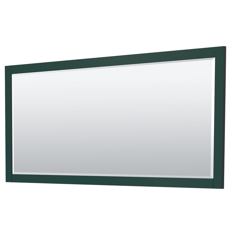 Wyndham Miranda 72" Double Bathroom Vanity In Green White Carrara Marble Countertop Undermount Square Sinks Matte Black Trim 70" Mirror WCF292972DGKCMUNSM70