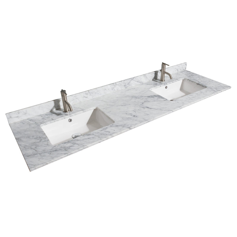 Wyndham Margate 72" Double Bathroom Vanity In Dark Gray White Carrara Marble Countertop Undermount Square Sinks and 70" Mirror WCV303072DKGCMUNSM70