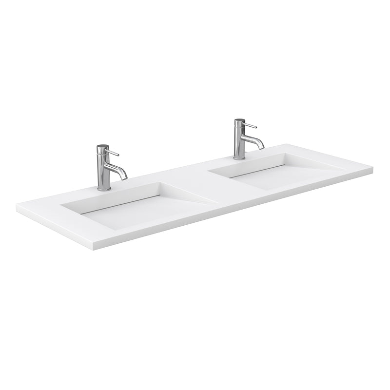 Wyndham Maroni 60" Double Bathroom Vanity In Light Straw Matte White Solid Surface In 1.25" Thickness Integrated Sinks and No Mirror WCF282860DLSK1INTMXX