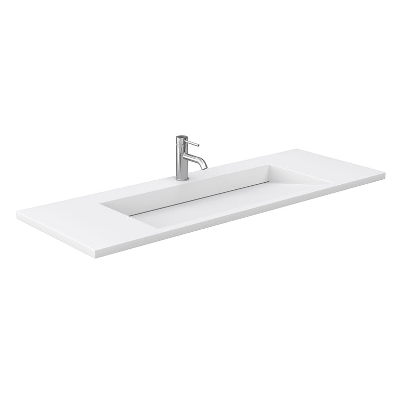 Wyndham Miranda 60" Single Bathroom Vanity In White Matte White Solid Surface In 1.25" Thickness Integrated Sink Brushed Nickel Trims and 58" Mirror WCF292960SWHK1INTM58