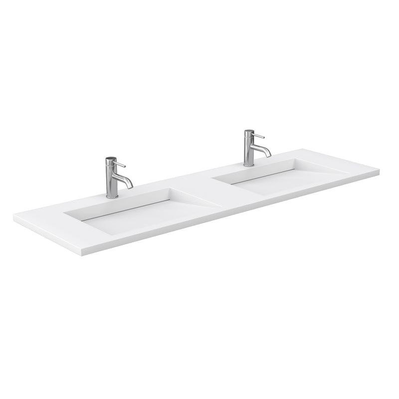 Wyndham Miranda 72" Double Bathroom Vanity In White Matte White Solid Surface In 1.25" Thickness Integrated Sinks Brushed Gold Trims and 70" Mirror WCF292972DWGK1INTM70