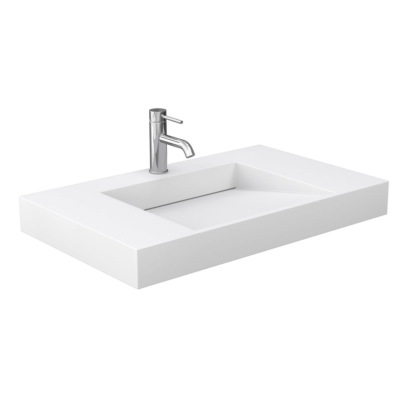 Wyndham Miranda 36" Single Bathroom Vanity In Dark Gray Matte White Solid Surface In 4" Thickness Integrated Sink Brushed Nickel Trims and No Mirror WCF292936SKGK4INTMXX