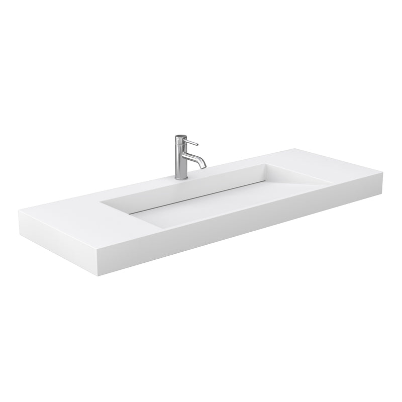 Wyndham Maroni 60" Single Bathroom Vanity In Light Straw Matte White Solid Surface In 4" Thickness Integrated Sink Black Trims and No Mirror WCF282860SLBK4INTMXX