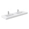 Wyndham Miranda 72" Double Bathroom Vanity In White Matte White Solid Surface In 4" Thickness Integrated Sinks Brushed Nickel Trims and 70" Mirror WCF292972DWHK4INTM70