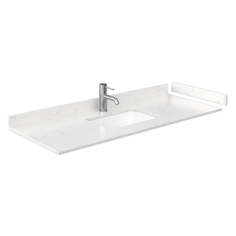 Wyndham Miranda 54" Single Bathroom Vanity In White Light-Vein Carrara Cultured Marble Countertop Undermount Square Sink Brushed Gold Trim 46" Mirror WCF292954SWGC2UNSM46
