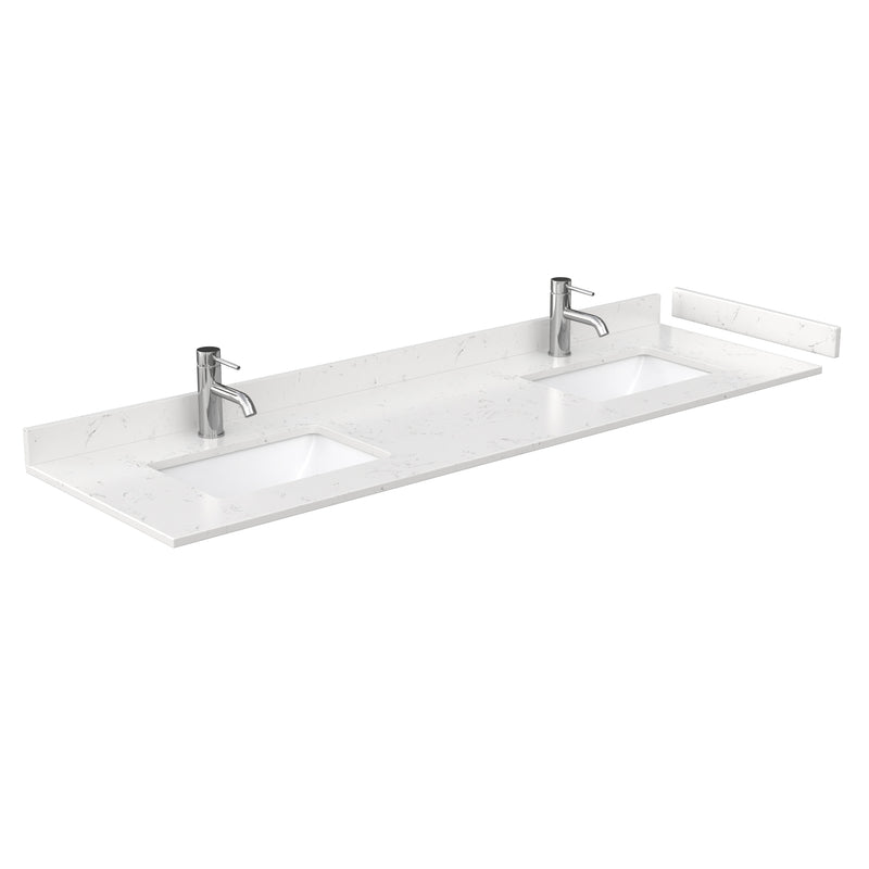 Wyndham Sheffield 72" Double Bathroom Vanity In White with Carrara Cultured Marble Countertop Undermount Square Sinks and 24" Mirrors WCS141472DWHC2UNSM24