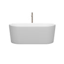 Wyndham Ursula 59" Soaking Bathtub in Matte White with Floor Mounted Faucet Drain and Overflow Trim in Brushed Nickel WCBTE301159MWATP11BN