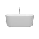 Wyndham Ursula 59" Soaking Bathtub in Matte White with Floor Mounted Faucet Drain and Overflow Trim in Polished Chrome WCBTE301159MWATP11PC