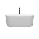 Wyndham Ursula 59" Soaking Bathtub in Matte White with Floor Mounted Faucet Drain and Overflow Trim in Matte Black WCBTE301159MWMBATPBK