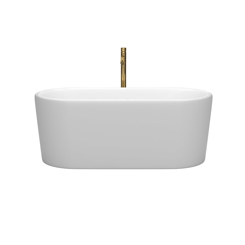 Wyndham Ursula 59" Soaking Bathtub in Matte White with Polished Chrome Trim and Floor Mounted Faucet in Brushed Gold WCBTE301159MWPCATPGD