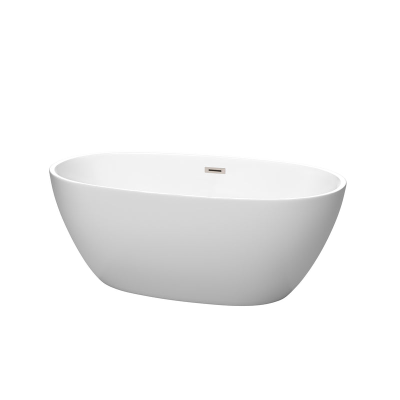 Wyndham Juno 59" Soaking Bathtub In Matte White With Brushed Nickel Trim WCBTE306159MWBNTRIM