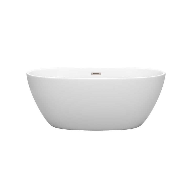 Wyndham Juno 59" Soaking Bathtub in Matte White with Brushed Nickel Trim WCBTE306159MWBNTRIM