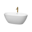 Wyndham Juno 59" Soaking Bathtub In Matte White With Polished Chrome Trim And Floor Mounted Faucet In Brushed Gold WCBTE306159MWPCATPGD