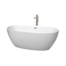 Wyndham Juno 63" Soaking Bathtub In Matte White With Floor Mounted Faucet Drain And Overflow Trim In Brushed Nickel WCBTE306163MWATP11BN