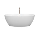 Wyndham Juno 63" Soaking Bathtub in Matte White with Floor Mounted Faucet Drain and Overflow Trim in Brushed Nickel WCBTE306163MWATP11BN