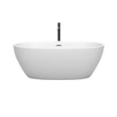 Wyndham Juno 63" Soaking Bathtub in Matte White with Polished Chrome Trim and Floor Mounted Faucet in Matte Black WCBTE306163MWPCATPBK