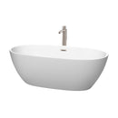 Wyndham Juno 67" Soaking Bathtub In Matte White With Floor Mounted Faucet Drain And Overflow Trim In Brushed Nickel WCBTE306167MWATP11BN