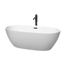 Wyndham Juno 67" Soaking Bathtub In Matte White With Floor Mounted Faucet Drain And Overflow Trim In Matte Black WCBTE306167MWMBATPBK