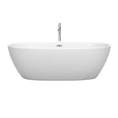 Wyndham Juno 71" Soaking Bathtub in Matte White with Floor Mounted Faucet Drain and Overflow Trim in Polished Chrome WCBTE306171MWATP11PC