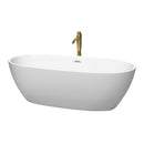 Wyndham Juno 71" Soaking Bathtub In Matte White With Polished Chrome Trim And Floor Mounted Faucet In Brushed Gold WCBTE306171MWPCATPGD