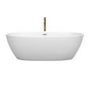 Wyndham Juno 71" Soaking Bathtub in Matte White with Polished Chrome Trim and Floor Mounted Faucet in Brushed Gold WCBTE306171MWPCATPGD