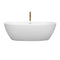 Wyndham Juno 71" Soaking Bathtub in Matte White with Shiny White Trim and Floor Mounted Faucet in Brushed Gold WCBTE306171MWSWATPGD