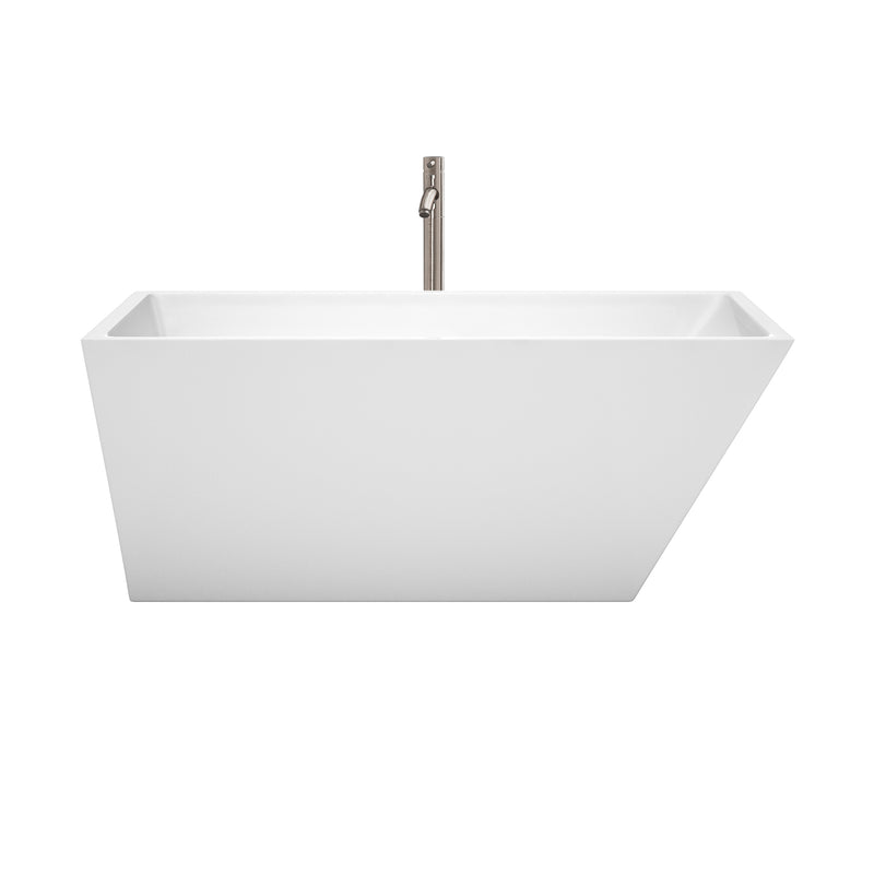 Wyndham Hannah 59" Soaking Bathtub in White Brushed Nickel Trim and Brushed Nickel Floor Mounted Faucet WCBTK150159ATP11BN